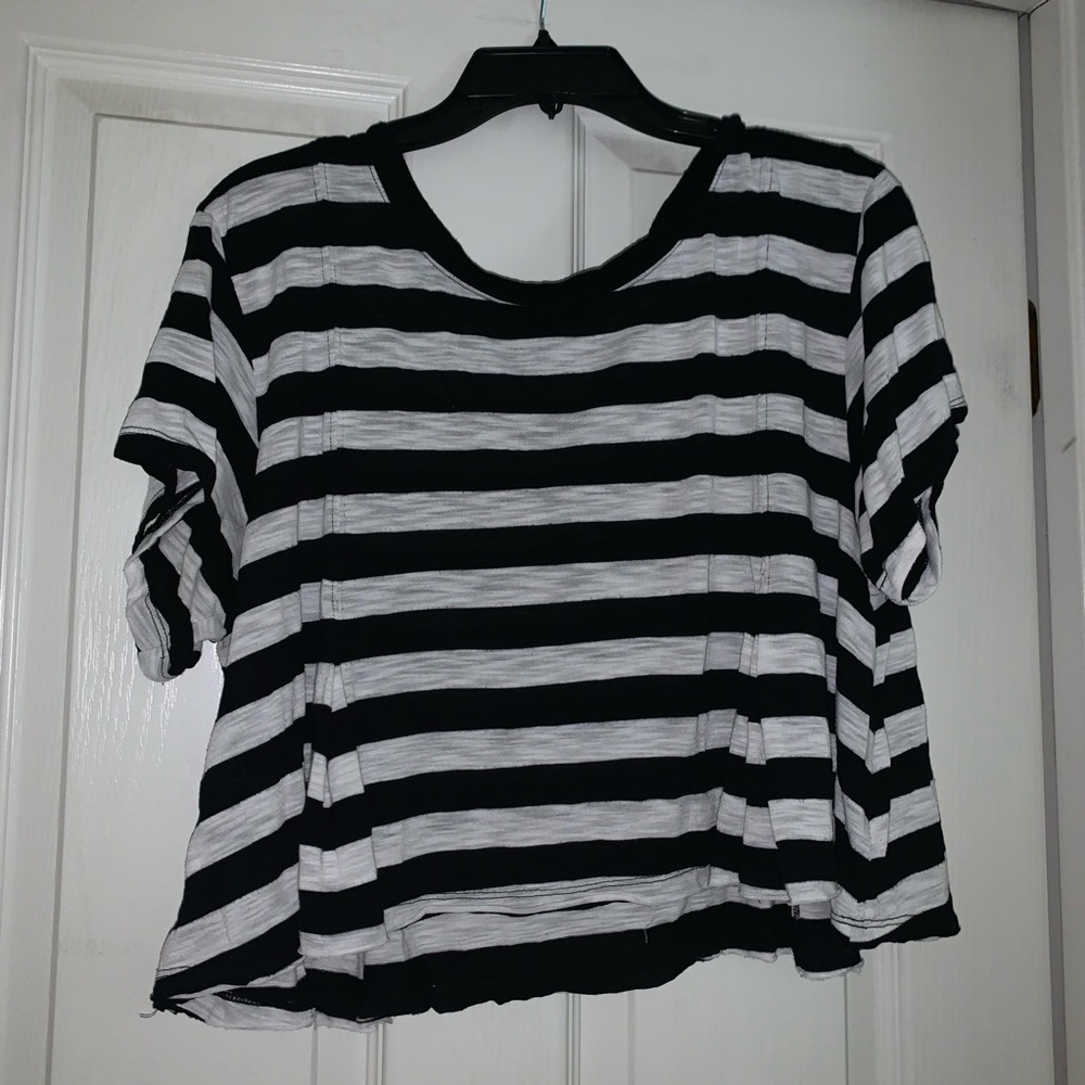 Free People black and white striped crop tee